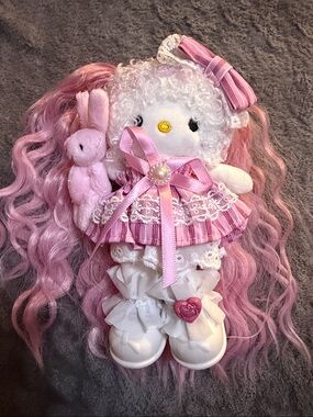 Pink HK Doll with Bow and Bunny Keychain/Bagcharm